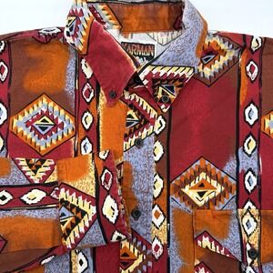 Karman Men's Long‎ Sleeve Large Western Cowboy Button Down Aztec Multicolor